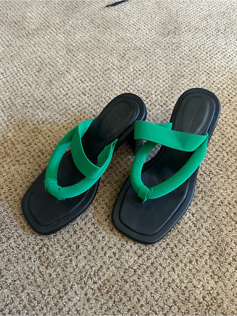 Topshop Green Padded Strap Women's Slide Sandals Heels